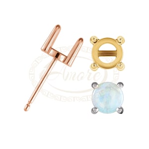 14K Round Cabochon 3mm - 12mm 4-Prong Earring Mounting