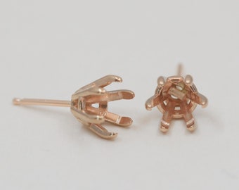 Pair Round 6 Claw Prong Earring Setting Mounting 4mm - 6.5mm