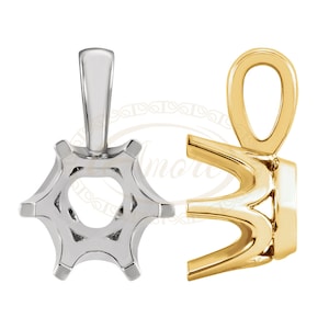 Platinum 14K 18K Solid Gold Round Crown Solitaire Pendant setting Mounting 3.5 - 8 mm