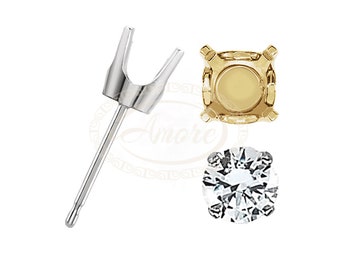 thumbnail image 2 of 14K Gold Round Pre-Notched Stud Earring Basket Mount Setting - Friction Back Post - Choose White, Yellow, Rose Gold 2 of 4