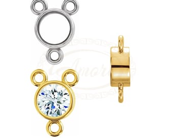 Round Bezel-Set Necklace Center Y connector Settings for jewelry making | 14K Gold 2mm - 4mm