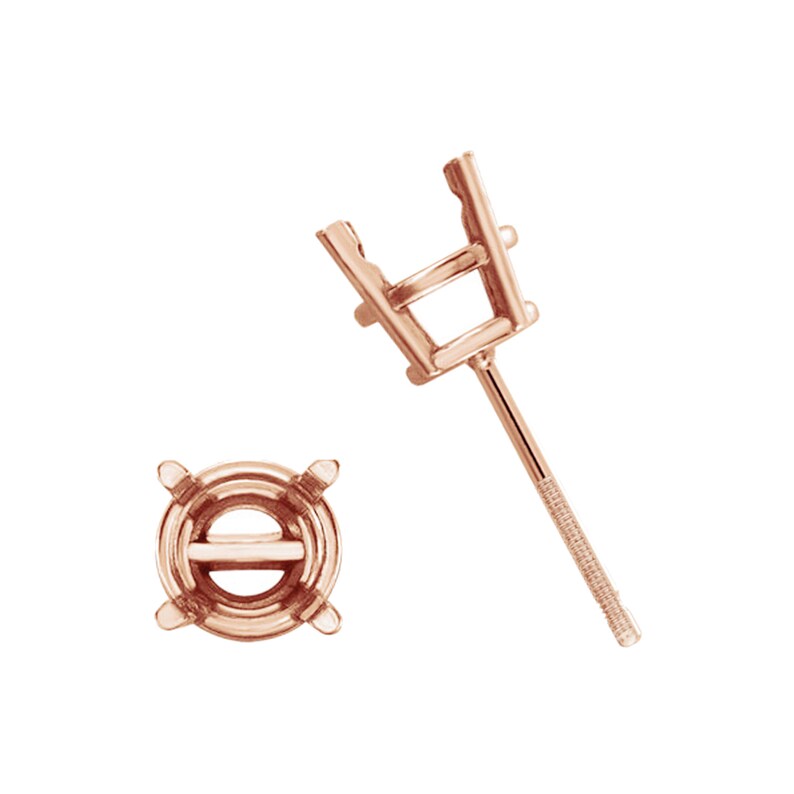 Piece 14K Threaded Pre-Notched Stud Earring 2mm 10.5mm Round 4-Prong Basket Earring Mountings