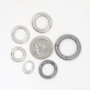 925 Sterling Silver Push Clasp Hinged Charm Holder Circle Bail Round Oval Connectors