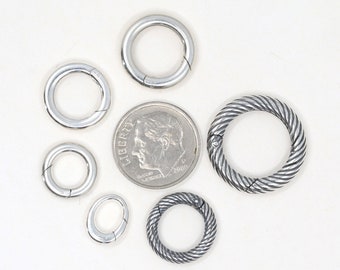 925 Sterling Silver Push Clasp Hinged Charm Holder Circle Bail Round Oval Connectors
