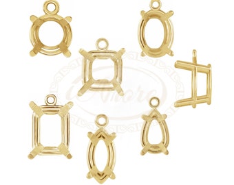 4-Prong Dangle Basket Setting: Platinum, 18K & 14K Gold, Various Shapes