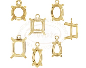 4 Prong Basket Dangle Setting Mountings Available Shapes Round, Oval, Square, Emerald, Pear, Marquise | Platinum 18K 14K Gold