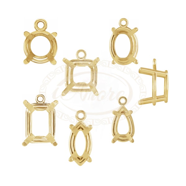 4 Prong Basket Dangle Setting Mountings Available Shapes Round, Oval, Square, Emerald, Pear, Marquise | Platinum 18K 14K Gold