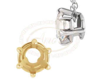 May include: A gold-tone prong setting for a round gemstone. The setting has six prongs and a smooth, circular base.