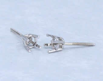 Threaded Pre-Notched Stud Earring 2mm - 10.5mm Round Earring Mountings |14K 18K Platinum Silver
