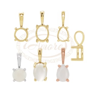 4-Prong Cabochon Round, Oval, Pear Basket Pendant Mounting |  14K 18K Gold Platinum