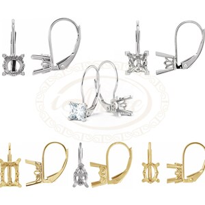 14K Gold Scroll Lever Back Earring Mounting | Emerald, Oval, Round, Square, Pear