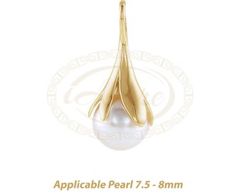 14K Gold Floral Pendant Mounting Pendant Cap for Pearl 7.5 - 8 mm