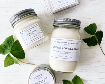 Green Clover & Aloe Hand Poured Pure Soy Candles and Melts