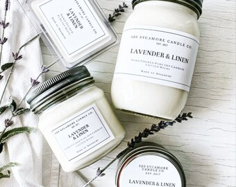 Lavender & Linen Hand Poured Pure Soy Candles and Melts