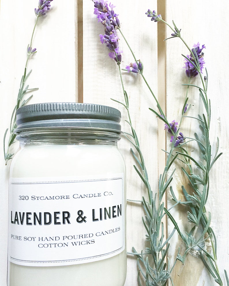 16 oz. Lavender & Linen Pure Soy Candle with Cotton Wick Etsy