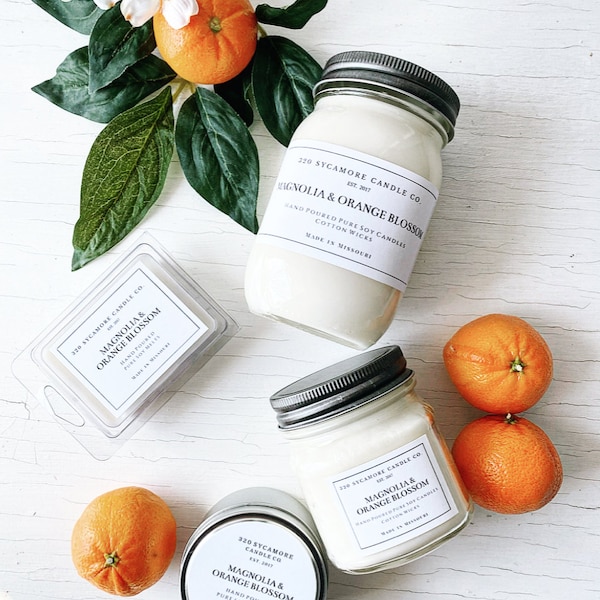 Magnolia & Orange Blossom Hand Poured Pure Soy Candles and Melts