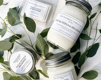 Eucalyptus & Spearmint Hand Poured Pure Soy Candles and Melts