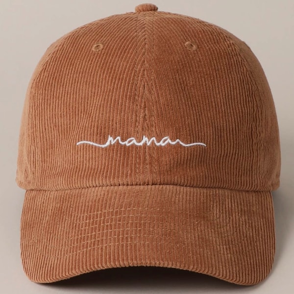 Mama Embroidered Corduroy Hat - Mocha Cotton Women's Hat