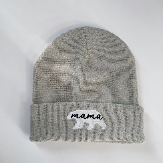 MOTHER Gray Ribbed Beanie with Embroidery Embroidered Mama Heart Beanie: Ribbed Knit Cuffed Winter Hat  main image 3