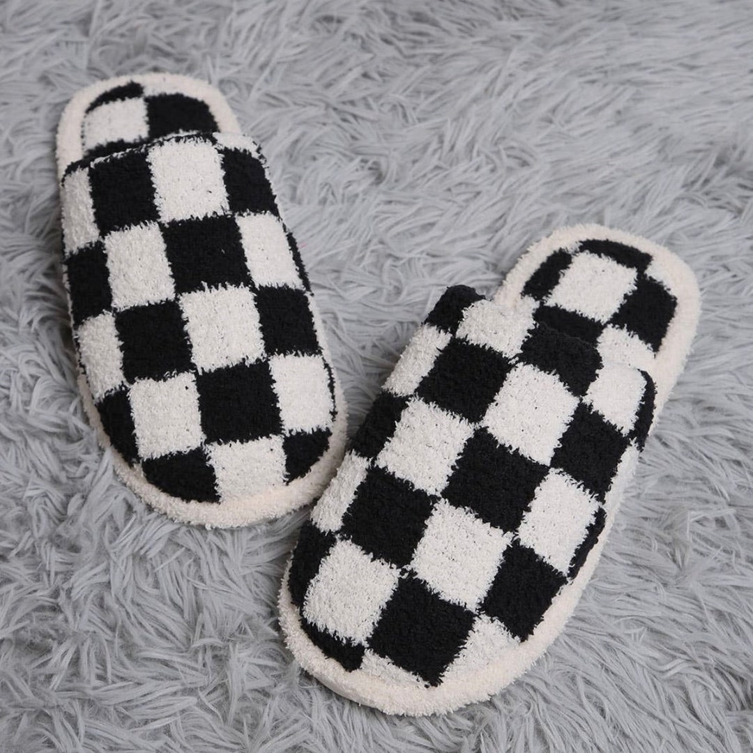 Checkered Slippers, Checkerboard Bedroom Shoes, Womens Slippers, Trendy ...
