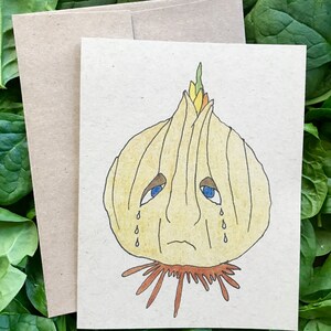 Lacrime di cipolla - 4,25 x 5,5 in whimsico verdura blank Carta riciclata Notecard
