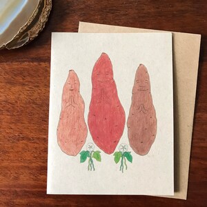 Namaste de patate douce - 4.25 x 5.5 Whimsical Vegetable Illustration Papier recyclé Papier Blanc Notecard