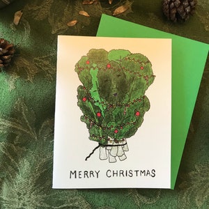Kerst Kale - Grillige plantaardige illustratie 4,25 x 5,5 inch kerstvakantie wenskaart met rode en groene A2 enveloppen