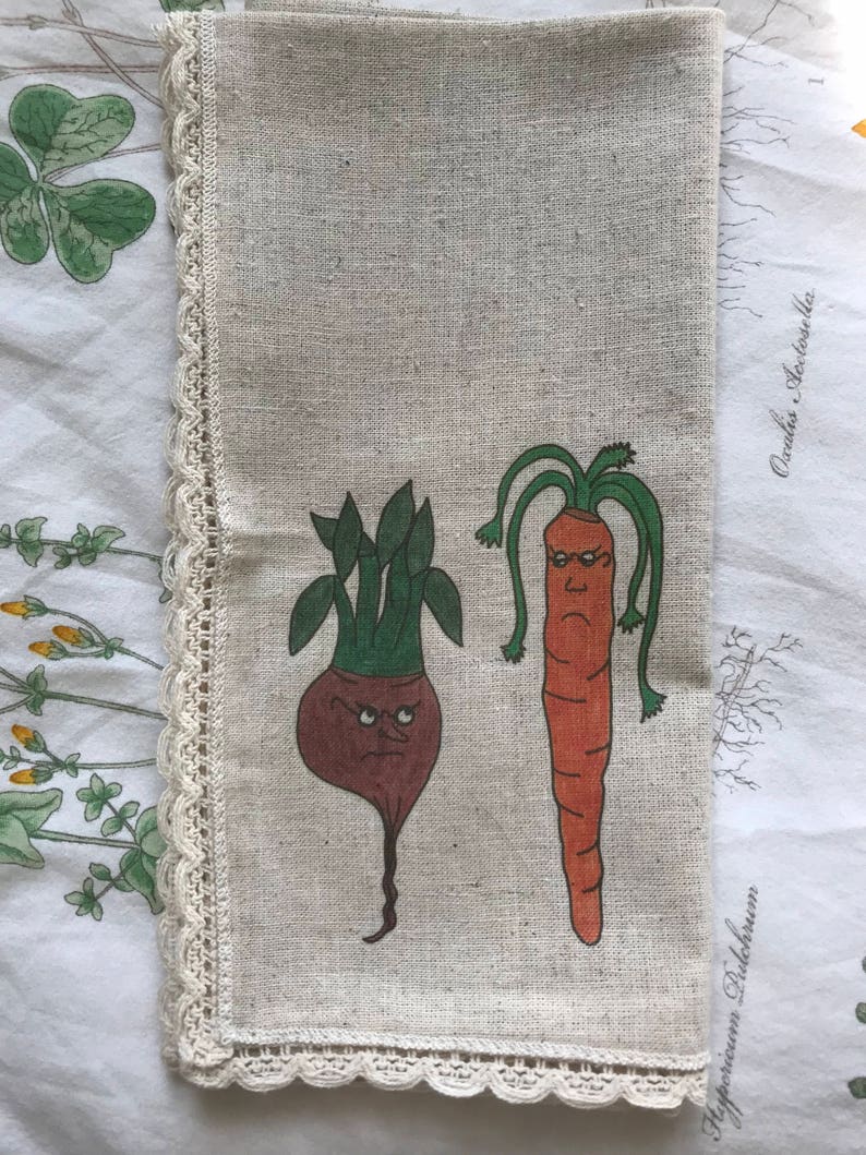 Whimsical Vegetable Hemp Napkin Set of Four