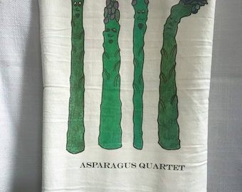 Asparagus Quartet - Whimsical Vegetable Flour Sack Kitchen and Tea Towel