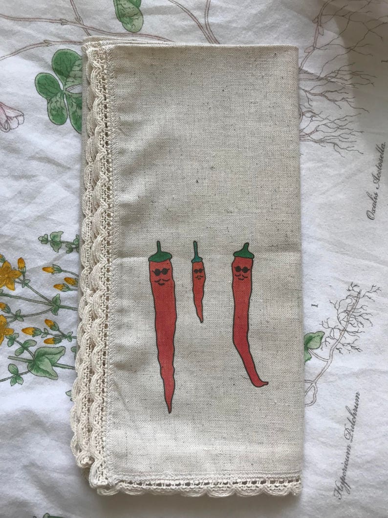 Whimsical Vegetable Hemp Napkin Set of Four