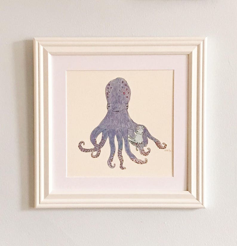 Mama Fees free!! Octopus - 10 x inch Animal Pencil Colored A surprise price is realized Whimsical Illu