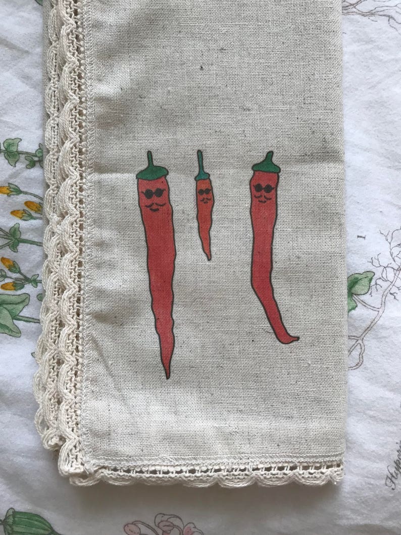 Whimsical Vegetable Hemp Napkin Set of Four