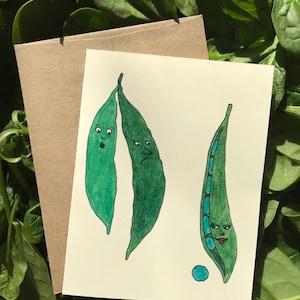 Provokative Miss Pea - 4,25 x 5,5. Zoll wunderliche Gemüse Illustration Recycling Papier leere Notecard