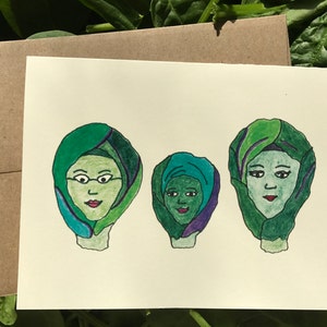 Cavoletti di Bruxelles del Bahrain - 4,25 x 5,5 pollici Illustrazione vegetale stravagante biglietto di auguri bianco stampato su carta riciclata
