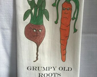 Grumpy Old Roots - Whimsical Vegetable Flour Sack Kitchen and Tea Towel