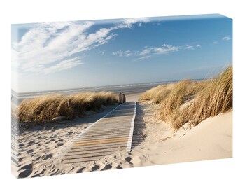 Am Strand sepia Bild Leinwand Poster Strand Meer Dünen 120 cm* 40 cm 619