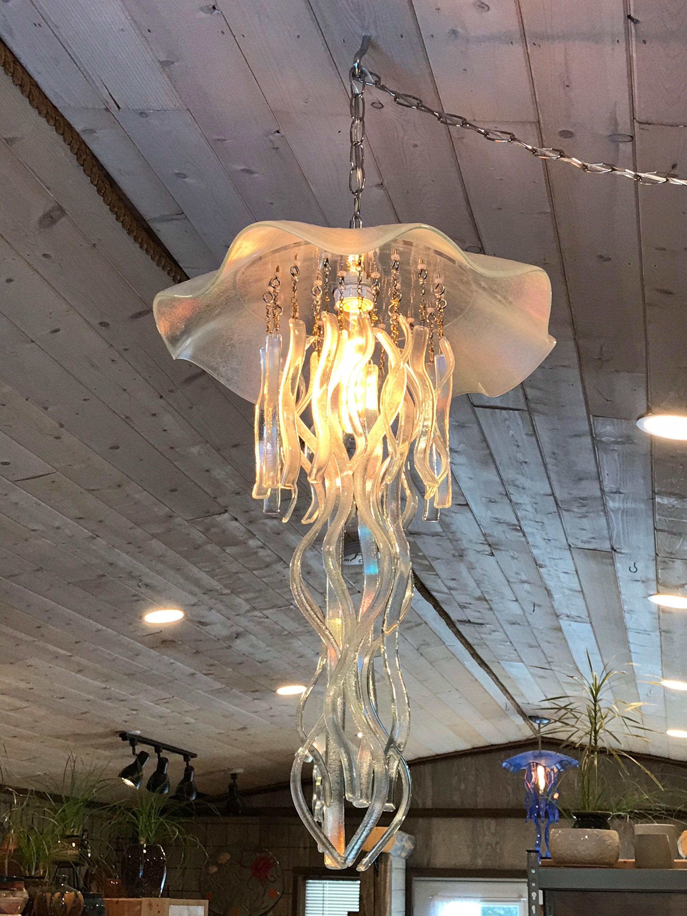 Large Fused Glass Jellyfish Chandelier Light Etsy