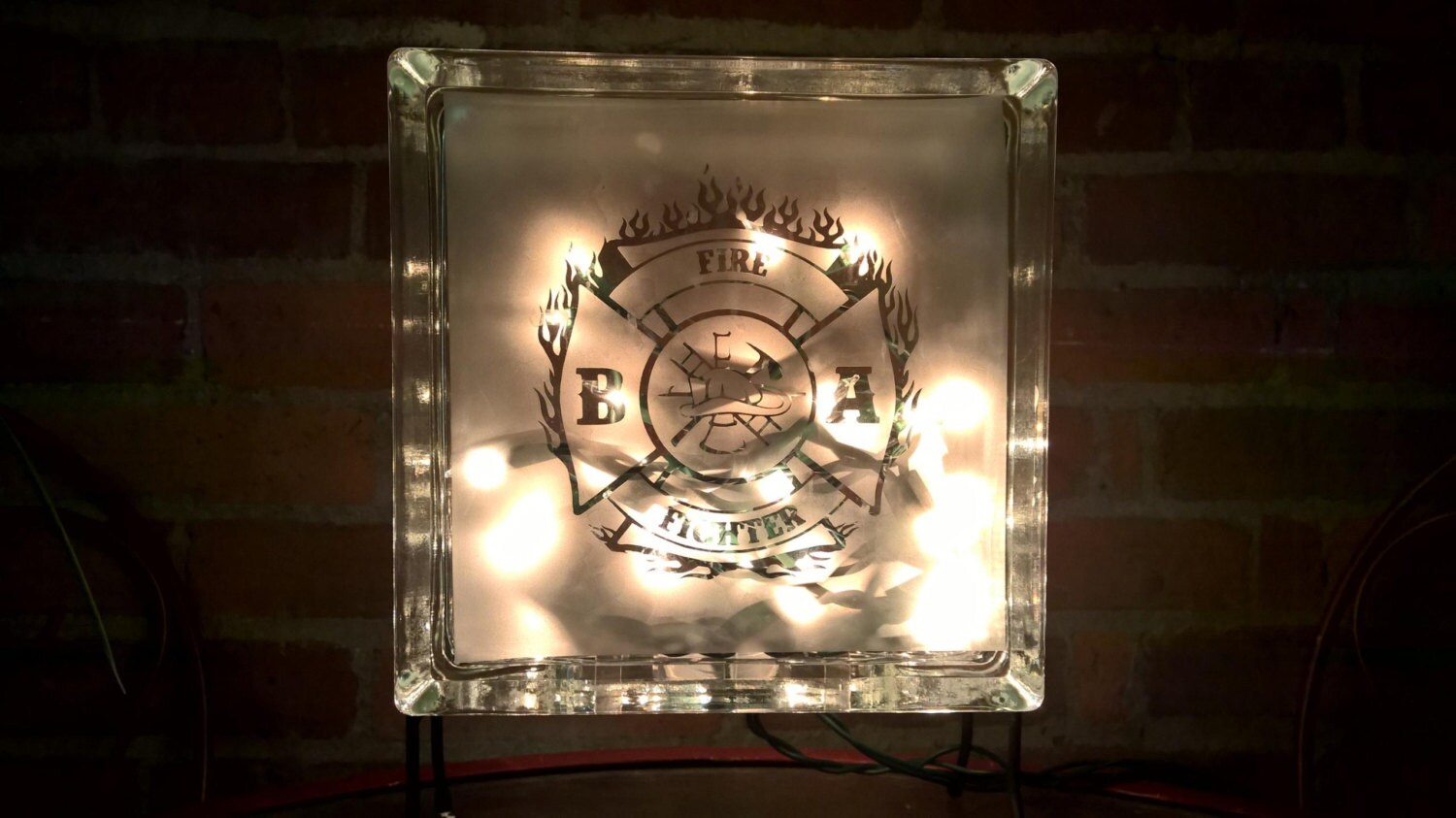 Fire Fighter Etched Lighted Glass Block 8x8x3 - Etsy