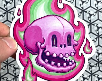 Flaming Skull Vinyl Sticker