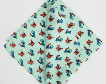Silk Pocket Square Teal Cocktail Design Men’s Handkerchief Vintage Style Wedding Accessory Gift perfect for horse races or Derby Day