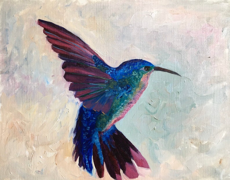 9x12in Impressionist hummingbird oil painting on paper