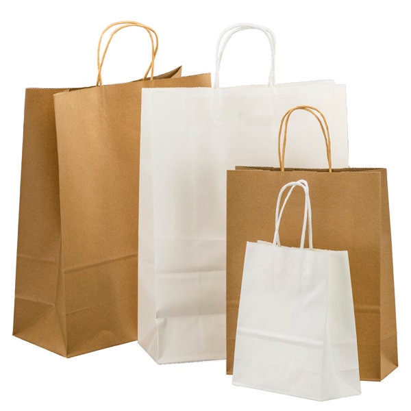 White & Brown Paper Craft Bags, Paper Bags With Handles, Party