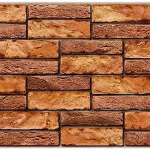 May include: A brick wall pattern with a textured surface. The bricks are a mix of orange, brown, and red.