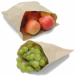 100 x Kraft Brown White Strung Paper Bags per generi alimentari, panini, dolci, frutta verdura, sacchetti-sacchetti da pranzo usa e getta-Eco Friendly