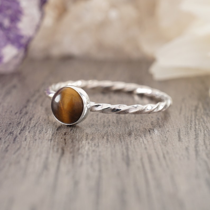 Size 9 14 Tiger Eye Sterling Silver Twisted Ring