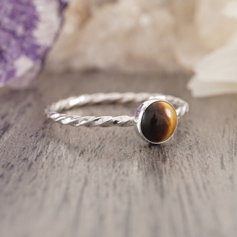 Size 9 14 Tiger Eye Sterling Silver Twisted Ring