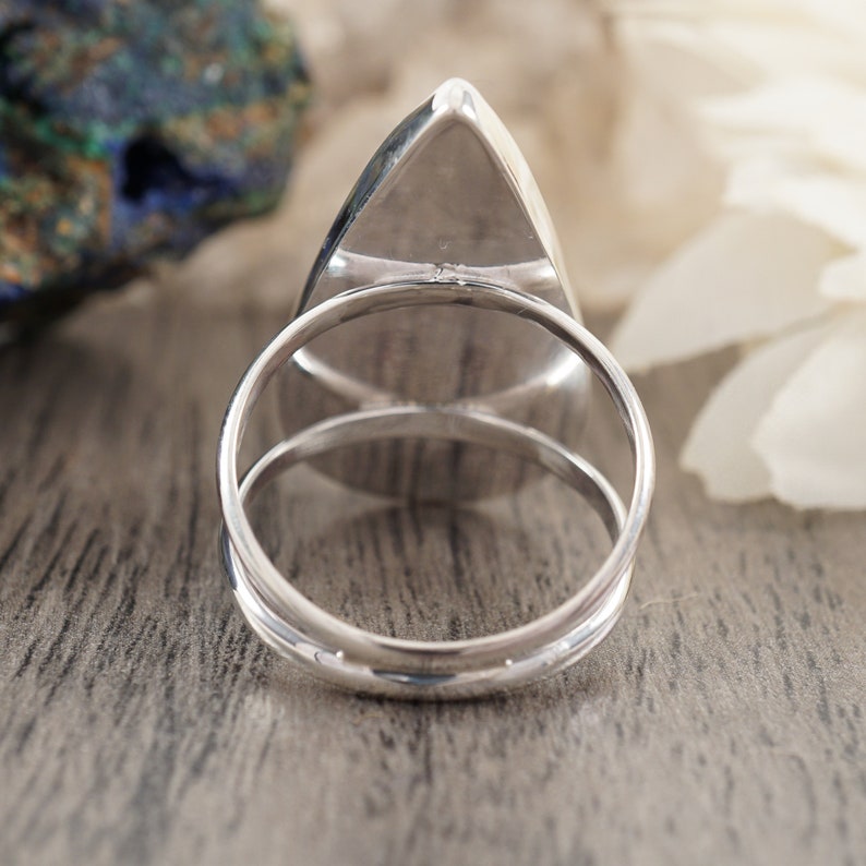 Unique Tan and Forest Green Stone Large Statement Ring Size 8 34 Faceted Ocean Jasper Teardrop Sterling Silver Ring with Split Shank