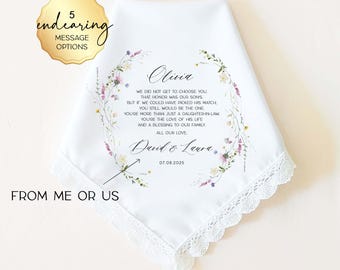 Daughter in Law Wedding Gift: Personalized Daughter in Law Wedding Handkerchief, Something Blue for Bride, Wedding Gift for Daughter in Law
