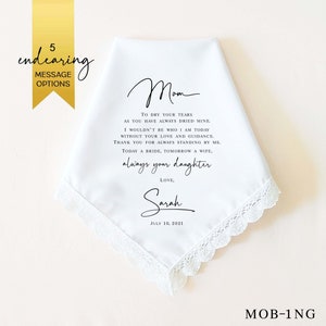 Mother of the Bride Gift, Personalized Wedding Handkerchief for Mom on Wedding Day, Wedding Gift for Mom, Gift for Mother of the Bride