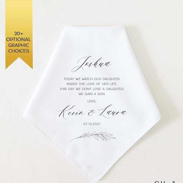 Wedding Gift for SON IN LAW from Mother In Law, Personalized Wedding Handkerchief, Son In Law Wedding Gift from In Laws, Son In Law Gift